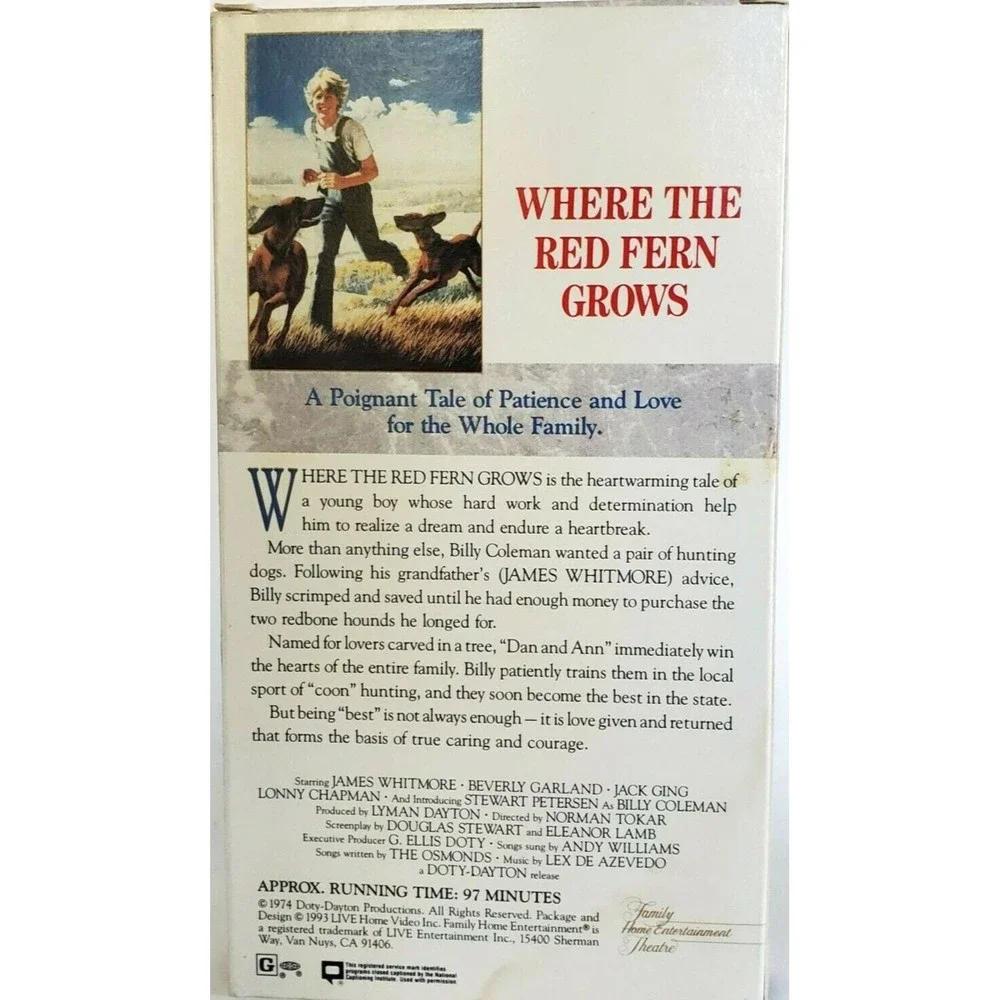 Where The Red Fern Grows VHS Video Family Movie Film w/ James Whitmore 1974